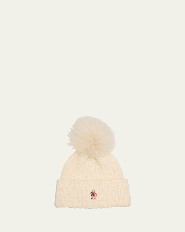 Wool-Blend Beanie with a Shearling Pom